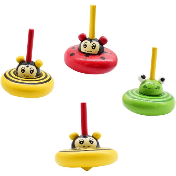10 st små träkändisar, Mini snurrande topp färgglada djur