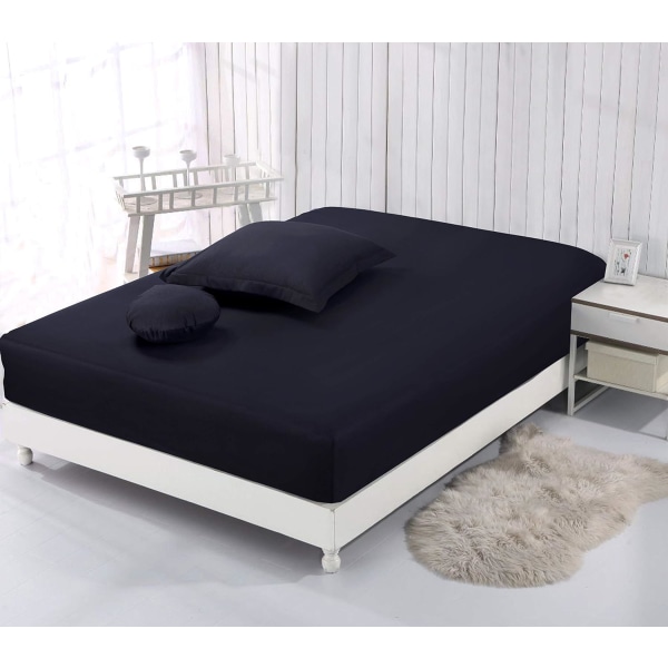 Sengesæt 140 x 200 cm - Farve: Sort 4 elastiske hjørner