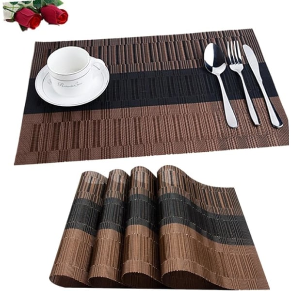 6pcs Non-Slip PVC Placemats (Brown Black), Washable Placemats (4