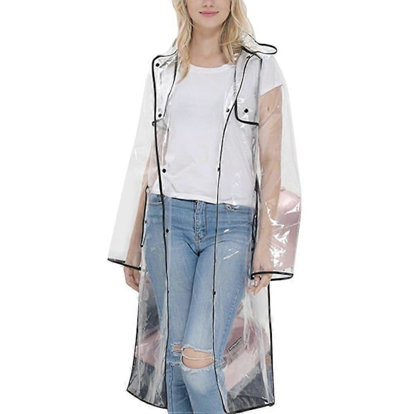 Fashionabel Transparent Regnrock Söta Flickor Huva Regnkappa Mellanlång Lättviktig Regnkläder Svart Oljerock (Svart, Storlek L)