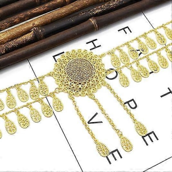 Kristallblomma Midjebälte för Kvinnor Magkedjor Dans Strandbälte Uttrycksfull Kroppskedja Silver Indien Etnisk Boho Turkiska Smycken 112cm guld