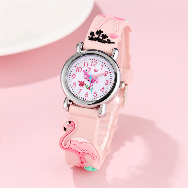 Barneklokke (rosa, flamingo), vanntett armbåndsur for barn