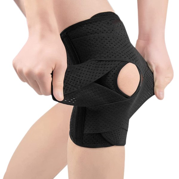 #Sort Justerbar Knæstøtte med Laterale Meniskus Stabilisatorer - Knæsmerter - Knæstøtte til ACL MCL - Åndbar#