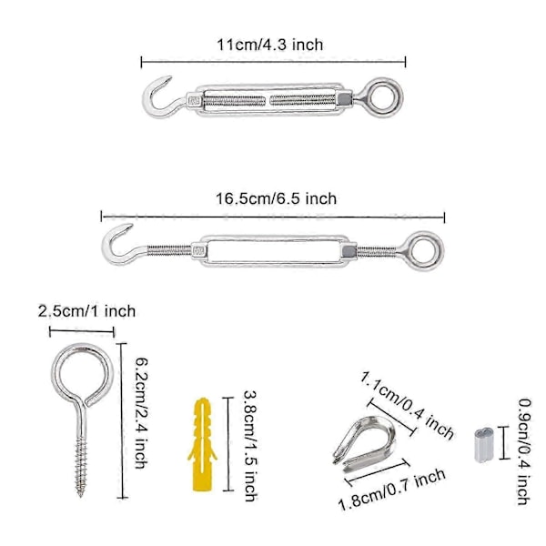 Wire Rope Hängande Kit 2mm Rostfritt Stål Rep 30m med Spännare Ögonskruv Aluminiumhylsor Hjärterminal 56 Delar