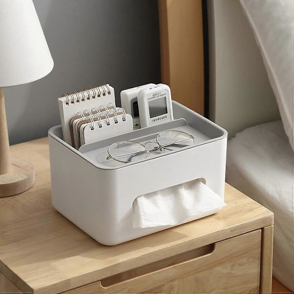 Skrivebords Tissueboks Holder - Rektangulær Tissue Dispenser Holder med Sideåpning | Multifunksjonell Tissueboks Holder | Serviett Holder med Boks