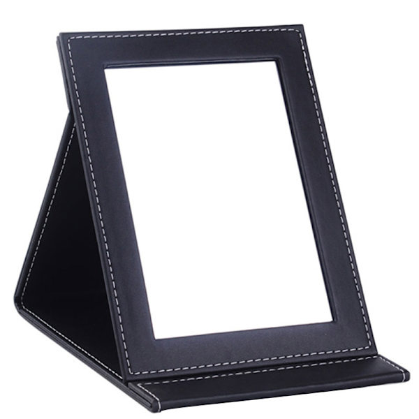 #1 Stk Foldbar og Bærbar Makeup Spejl Rejse Bord Spejl med Stativ Kompakt PU Læder Bord Spejl#