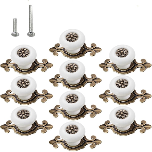 10-pack Retro Keramiska Knoppar, Vintage Byrå Kök Blomma Skåpluckor Zinklegering Bas Bakplatta Skåp Garderob Lådhandtag, Bro