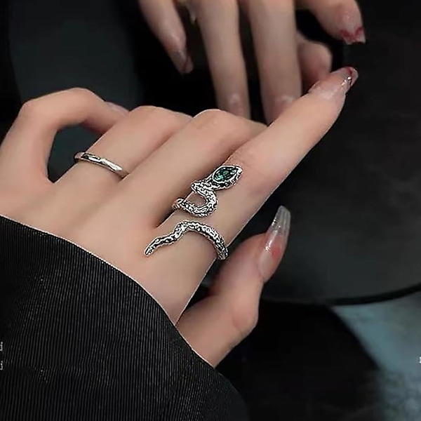 Gotisk Orm Wrap Ring Svart Halvöppen Ormring Djurring Serpentin Ankelring Justerbar