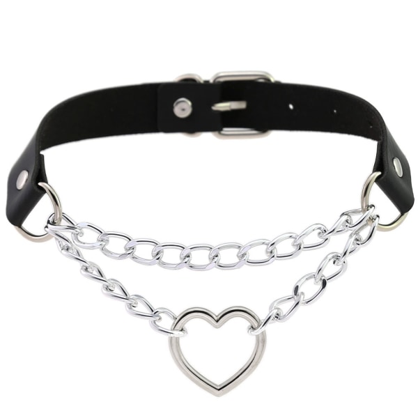 #Halsband Hjärtformad Choker Svart PU-läderhalsband Svart#