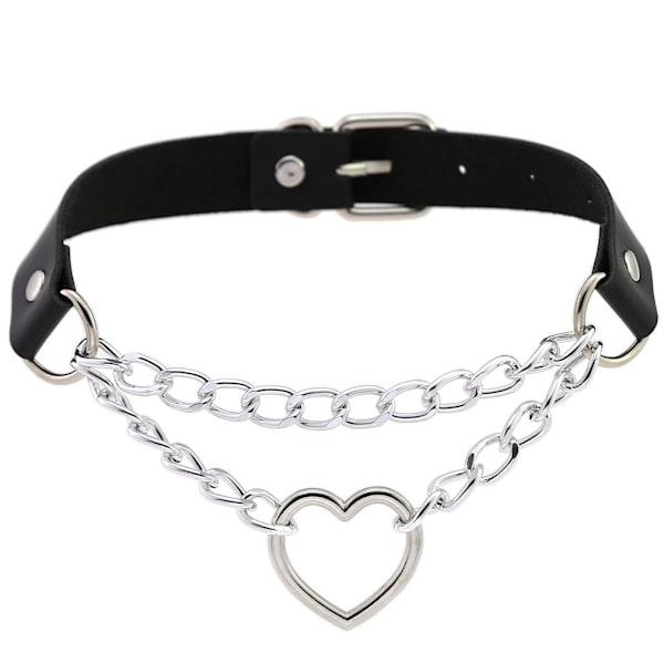 #Halskæde Hjerteformet Choker Sort PU Læder Halskæde Sort#