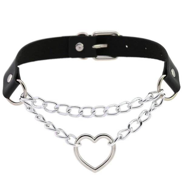 #Halskæde Hjerteformet Choker Sort PU-læderhalskæde Sort#