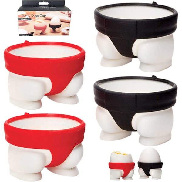 Egg Egg Cup, 4-delt Silikon Egg Cup Sumo Egg Cup Sett for Barn