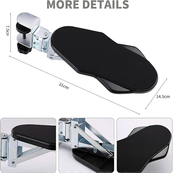 Ergonomiskt Armstöd för Skrivbord, 180° Roterbart Handledsstöd, Armbågsstöd Förlängning Skrivbord Justerbart Datorunderarmsstöd för Arbetsstudier, Svart