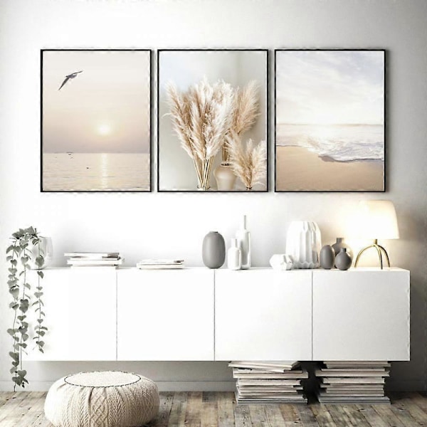 Sæt med 3 plakater til stue soveværelse solnedgang strand