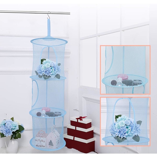 3 stk Oppbevaringsnett for barn (Rosa, Lilla, Blå - 75*27CM), Foldbar Mesh-kurv