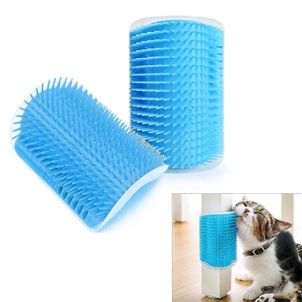 2 st Hund & Katt Självgrooming, Vägg Hörnmassage Kam Grooming Borste - Ljusblå