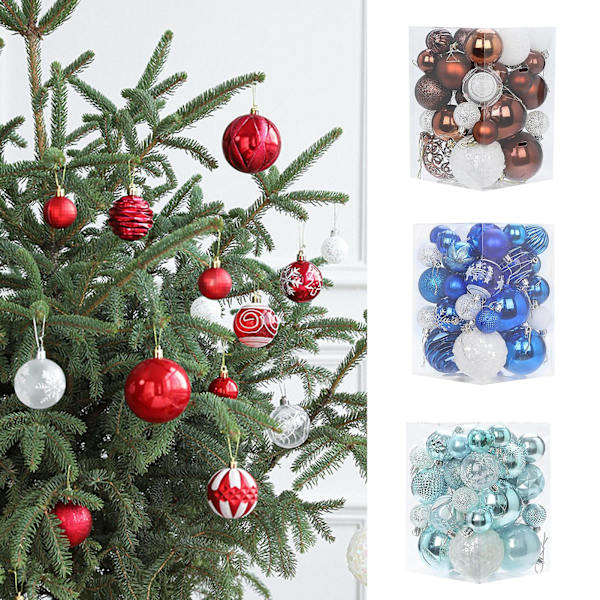1 Låda 36st Julkulor Ljus Färg Polerad Dekorativ Pvc Julgran Hängande Färgkulor Ornament Partydekor För Fönster KaesiBlue