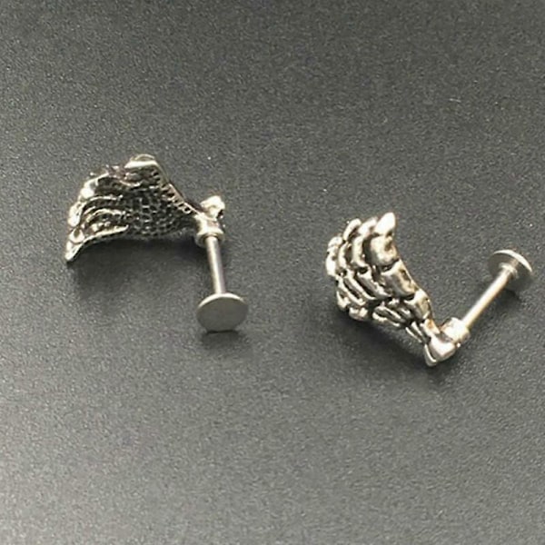 Skelet håndknogle pierced rustfrit stål torne smykker Retro sortfarvet hånd der griber fat i læbeneglen