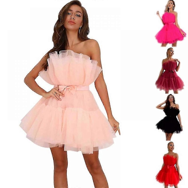 Romantisk Off Shoulder Volang Mesh Mini Klänning för Dam