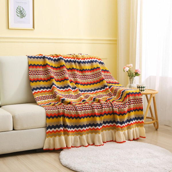 1 kpl 130x170cm Keltainen Neulotu Peitto Ruudullinen Pehmeä Mukava Kestävä