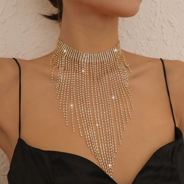 #Piece Antik Rhinestone Necklace Silver Gold Tofs Chain Light Box Necklace Women Girls Smycken#