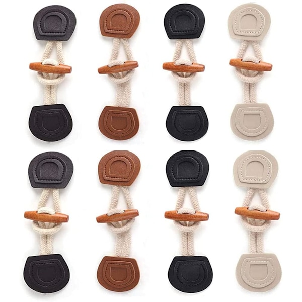 8 Par Hornknapper, Træ Pu Læder Hornknapper, Horn Toggle