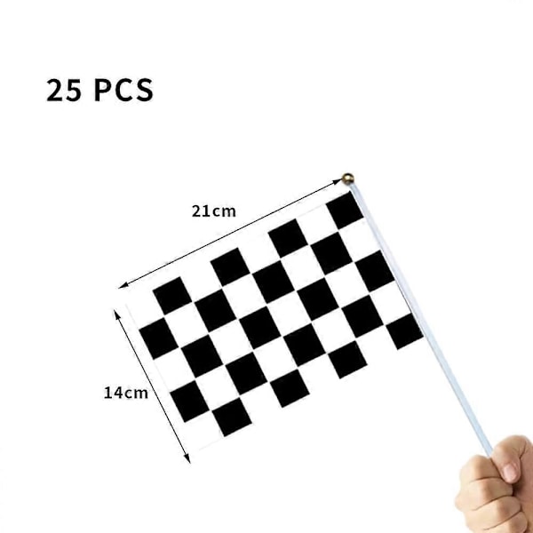 25 Styk Ternet Flag, Ternet Racerflag, Mini Sort og Hvidt Plaid Flag til Festdekorationer, 14 * 21cm