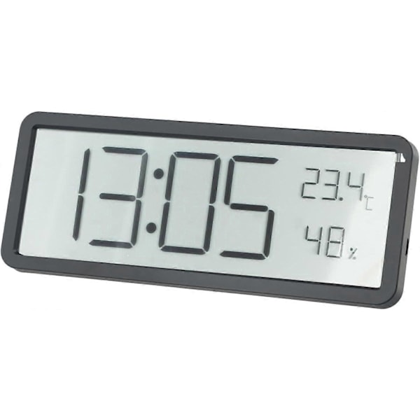 Digitalt vægur med LCD-skærm, tid, temperatur, luftfugtighedsvisning, elektronisk ur til hjem og kontor med flere displayfunktioner (sort)
