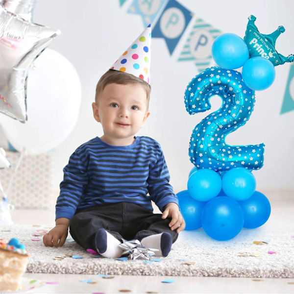 32 Tums (Blå Nummer 2) Jätte Nummerballonger, Folie Helium Nummer