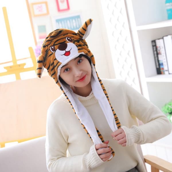 #Tiger hætte med bevægelige ører plys hætte#