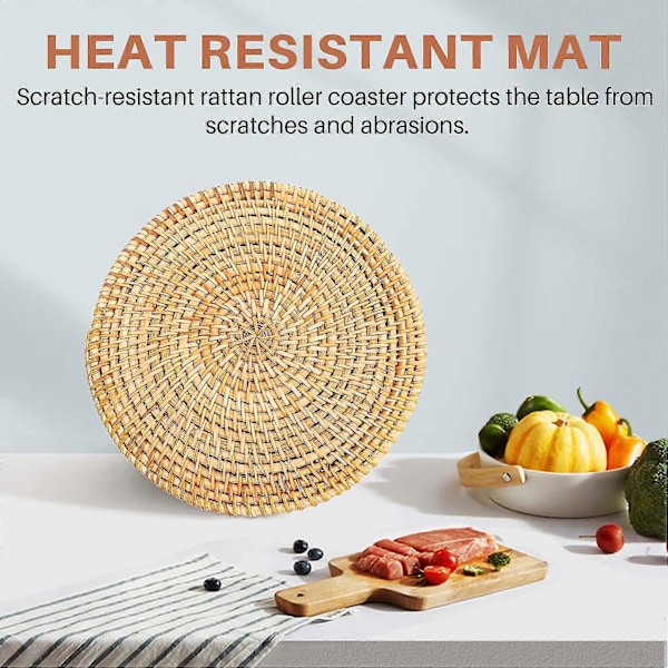 4 stk. Rattan Gryteunderlag for Varme Retter - Isolerte Varmebrikker, Slitesterk Gryteklut for Bord, Varmebestandig