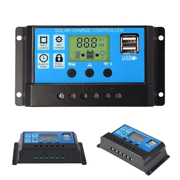 30A 12V/24V PWM Solar Opladningsregulator USB Port LCD Display