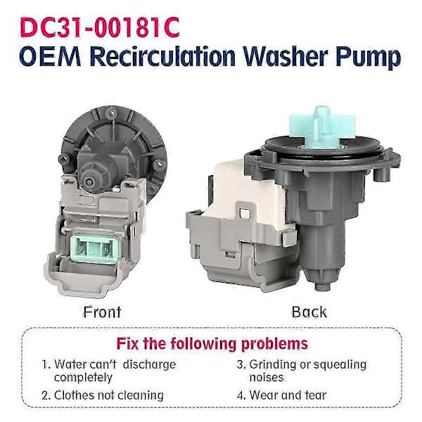 DC31-00181C Vaskemaskin Pumpe Motor Erstatning for DC31-00030E, 00030J, 30008F, DC96-01113G, AP6025315 for Resirkulering