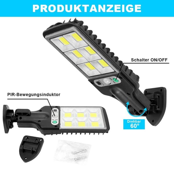 #1 kpl, LED ulkoseinävalaisin aurinkoenergialla, 3 tilaa, liikeanturi, ulkokäyttöön