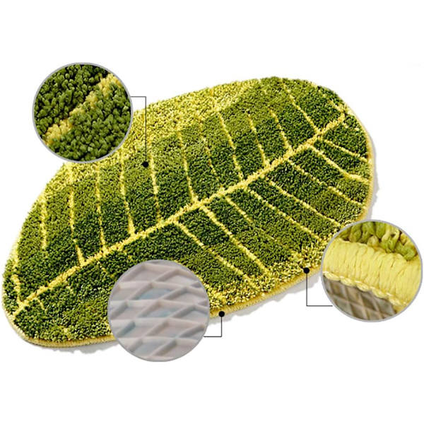 *Badrumsmatta Mjuk Plysch-Blad Form Golv Anti-Slip Vatten Absorp*
