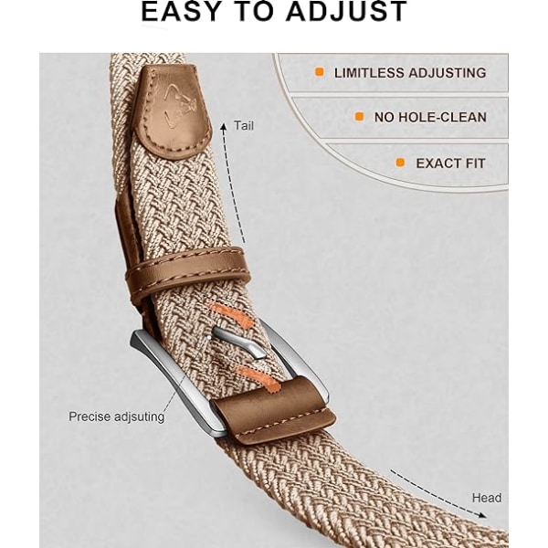 Flätat Elastiskt Bälte för Män och Kvinnor - Beige Flätat Stretch B