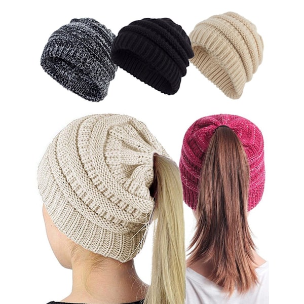 #Strikket beanie hue til kvinder og piger til vinter med hul til fletning#