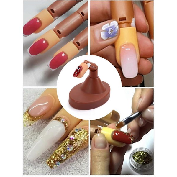Övningshand för akrylnaglar, 3 st justerbara övningsfingrar och 100 st utbytbara nagelkonstverktyg, flexibelt träningsfinger för DIY-manikyr