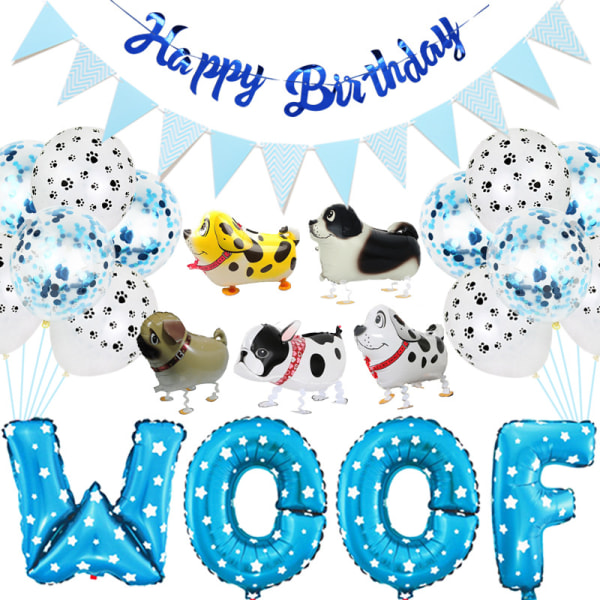 Hundfödelsedagsfesttillbehör, WOOF Ballongbanderoll, Paw Print Ballonger