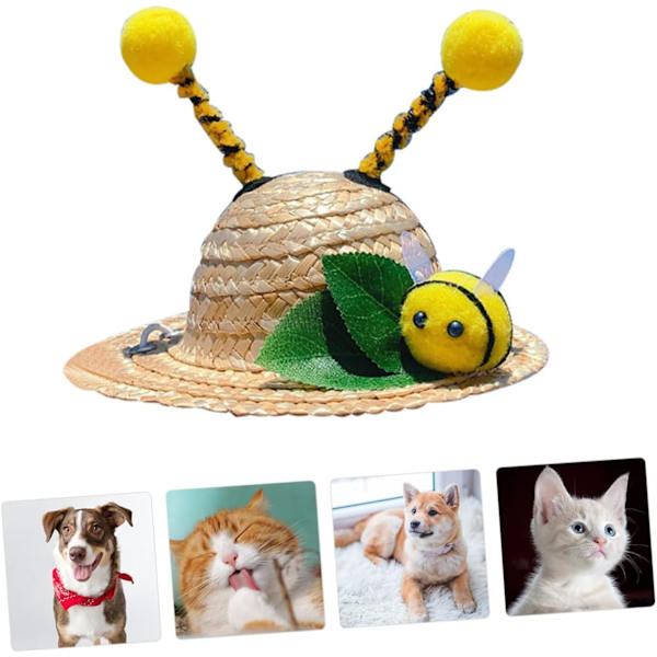 Sommarhatt för husdjur, fotohatt, dekorativ hjälm, stråhatt för katt, husdjurshatt