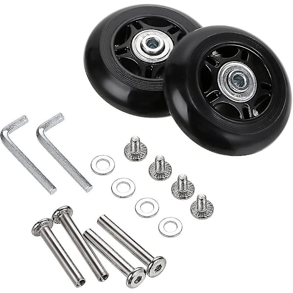 2 st Resväska Hjul Ersättningshjul Lager Reparation För Bagage Resväska 70*24Mm, Svart