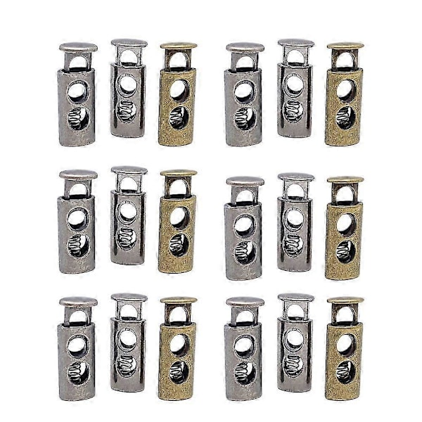 18 st Metall Dubbelhåls Fjäder Elastisk Justeringsspänne för Bälte Vindjacka Ryggsäck (Silver, Brons, Antik Silver, 6 av Varje)