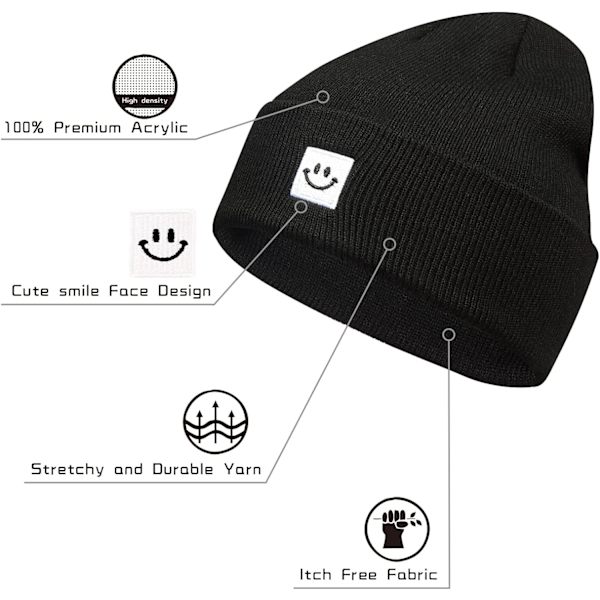 Stickad Beaniehatt för Män/Kvinnor 2-pack svart/vit