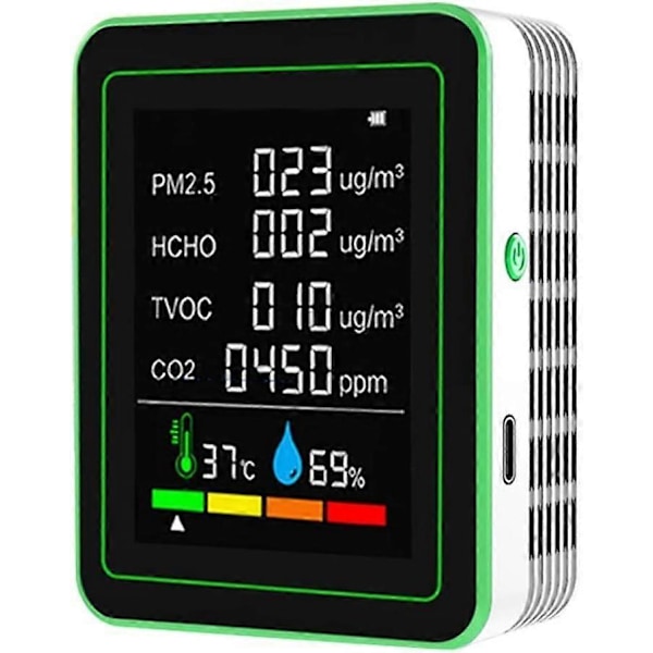 Komplett inomhusluftmätare - Portabel koldioxidmätare med användarvänlig LED-display - Inomhusluftkvalitetsmätare (Vit)