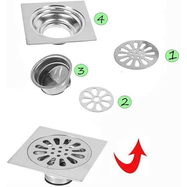 Gulvrist med avtakbart deksel, 100 * 100 mm vask firkantet rustfritt