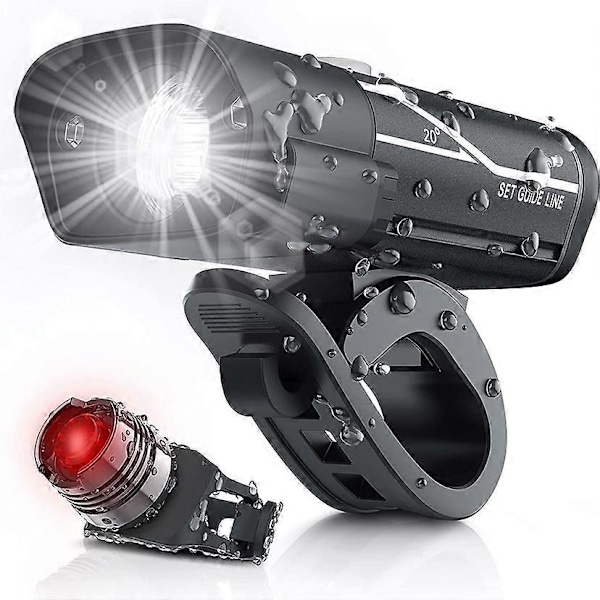 Lumen USB Uppladdningsbart Cykelljus Set, 3 LED Cykelstrålkastare Super Starkt Framljus IPX5 Vattentätt