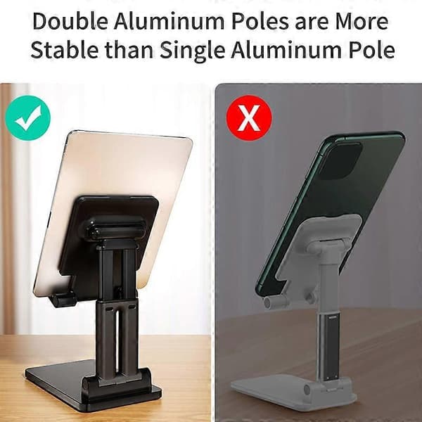 Dobbelt Foldbar Stand, Justerbar Højde til Pro Stand Udtrækkelig Solid Desktop Stand Holder Dock Sort