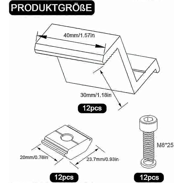 12-pak solpanelbeslag, solcelleterminal, justerbar bredde, fotovoltaisk beslag, solbeslag til solpanel (30 mm)