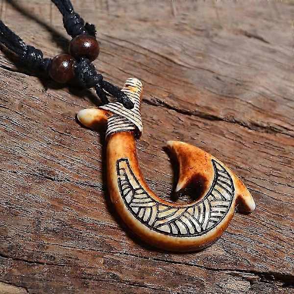 FX003 Uusi-Seelanti Maori luukaulakoru, kalan koukku riipus, miesten choker, retrokoru, jakin luuta jäljittelevä kaulakoru, amulettilahja