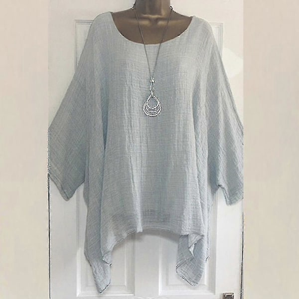 Dam T-shirt Blus Plus Size Ledig Bomull Linne Enfärgad